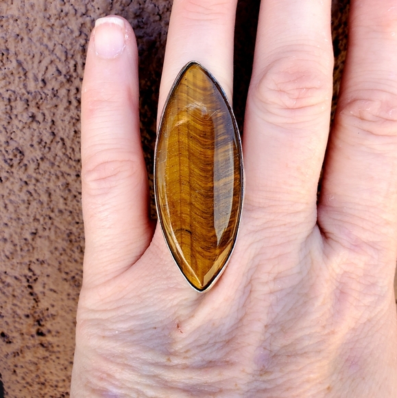 New Huge Tiger Eye 925 Silver Statement Ring. - Picture 6 of 15